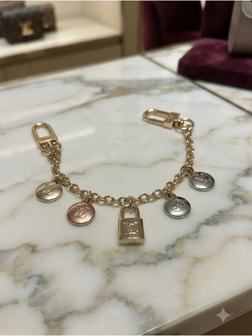 Gold Tone Padlock Chain Purse Charm